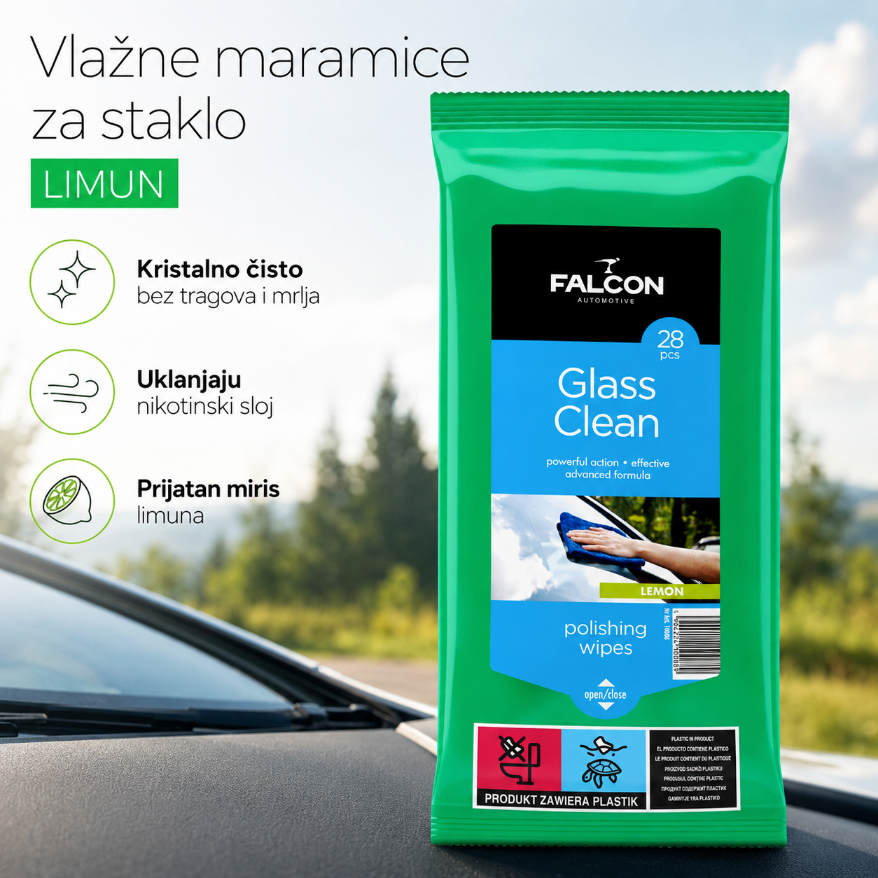 FALCON Vlažne maramice za staklo LEMON